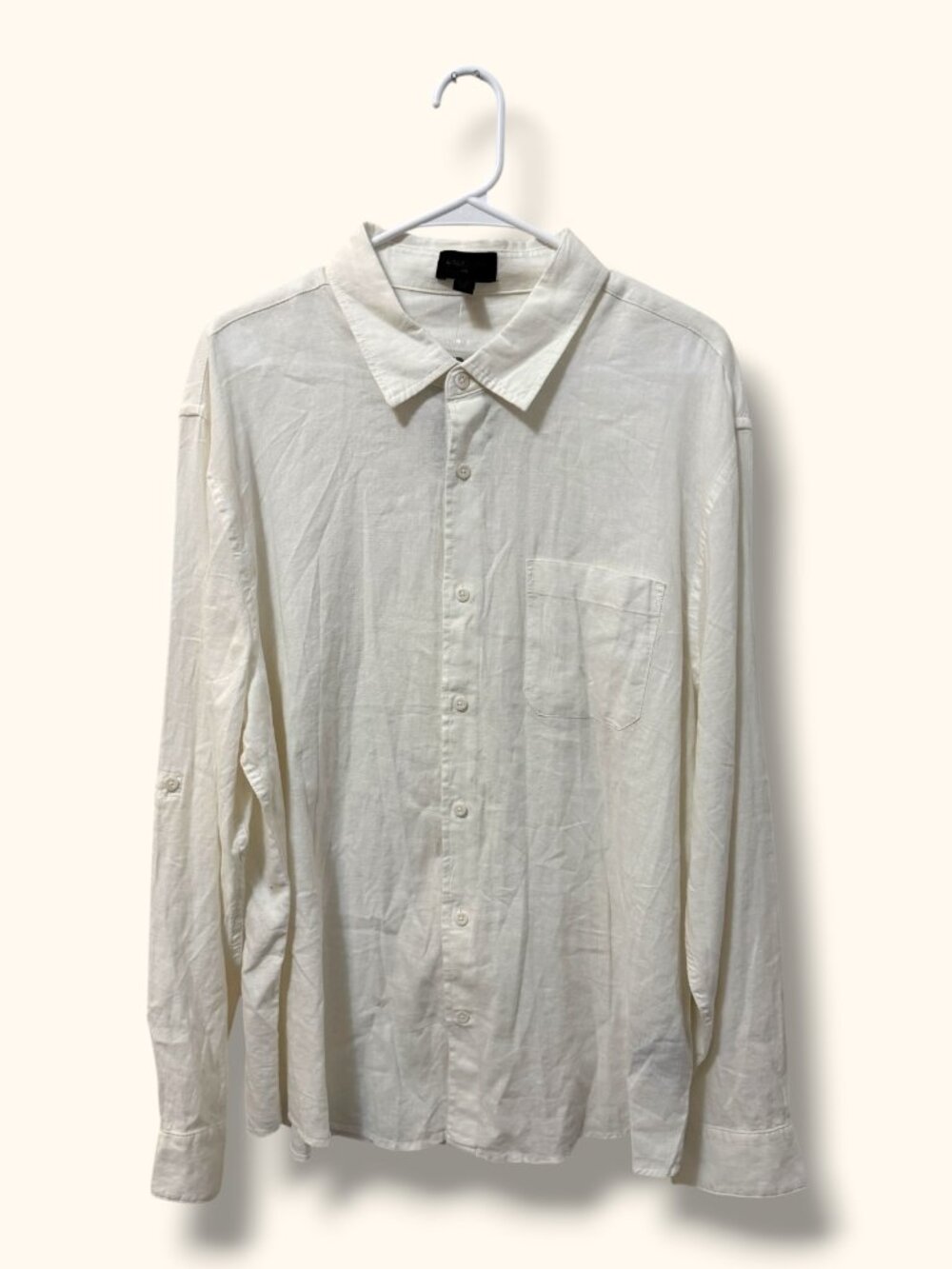 Magaschoni Shirt Mens XL Linen Blend L/S Button Up White Pocket Casual Resort